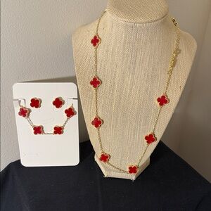 Elegant Red and Gold Floral Necklace Set